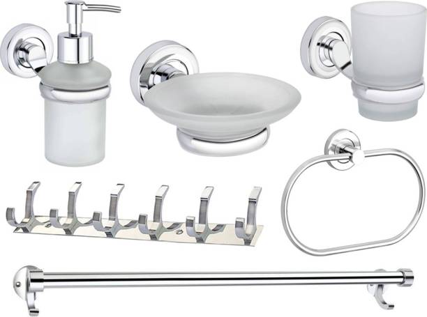 URIM Stainless Steel, Aluminum Bathroom Set (Pack of 6) Stainless Steel, Aluminium, Glass Bathroom Set