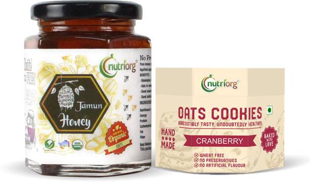 Nutriorg Oats Cookies Cranbery Flavor & Certified Organic Honey with Jamun Flavor 250g Combo