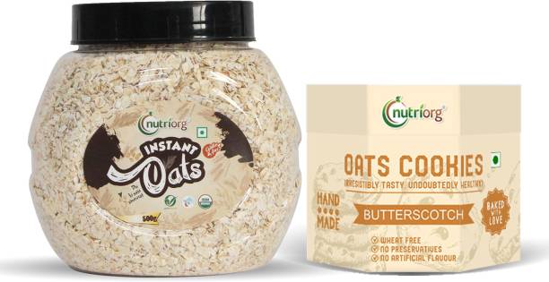 Nutriorg Certified Organic Instant Oats 500g & Oats Cookies Butter Scotch Flavor Combo