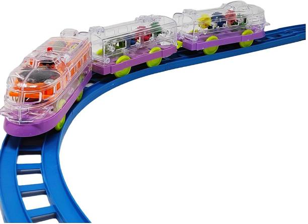 Veryke Musical Train Set with Long Track for Kids with Rotating Gears Transparent Plastic Body, Battery Operated Train Set