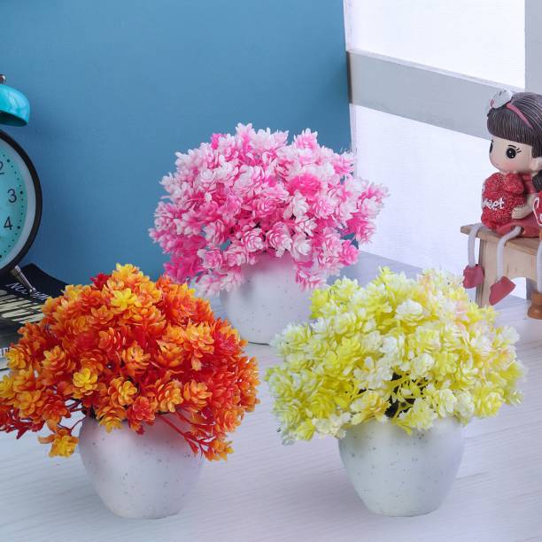 Flipkart Perfect Homes Yellow, Orange, Pink Wild Flower Artificial Flower  with Pot