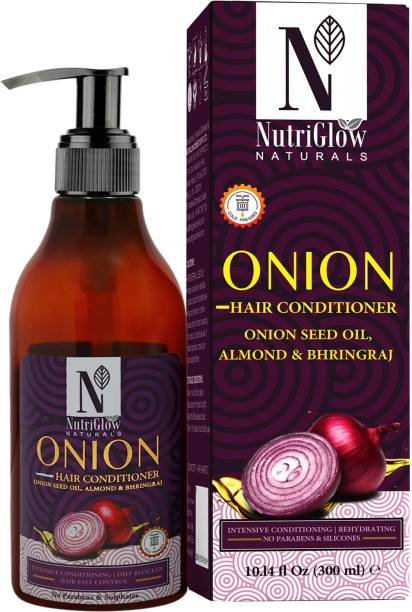 NutriGlow NATURAL'S Onion Hair Conditioner With Onion Seed Oil, Almond Oil And Bhringraj Oil For Intensive Conditioning And Hair Fall Control (Paraben & Sulphate Free)