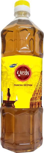 VVD Veda Pancha Deepam Lamp Oil - 1 Litre Bottle | Mix of Coconut Oil, Gingelly Oil, Castor Oil, Mahua Oil and Rice Bran Oil | Deepam Oil