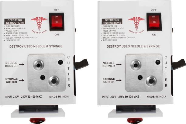 DARSHMOTI Needle Syringe Destroyer Electric, Needle Destroyer Machine for Hospital & Laboratory, Shock Proof Metal Body Mechanism, Low Power Consumption, On/Off Switch, White - Pack of 2 Needle Burner