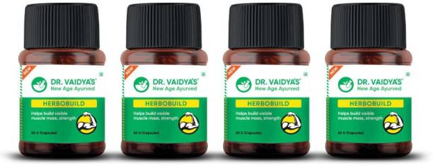 Dr. Vaidya's Herbobuild | Ayurvedic Capsules for Muscle Gain and Performance | Power of Ashwagandha, Shatavari and Safed Musli | Pack of 4 (50 capsules Each)