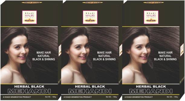 Khadi Mauri Herbal Black Henna Mehendi - Nourishes Scalp & Provides Black Hair - Pack of 3 Combo - 300 g