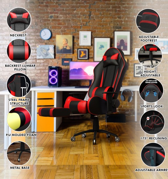 Black Legends Office Computer Gaming Chair with Footrest and Massage Cushion Ergonomic Backrest Lumbar Support with Height Adjustment Black 