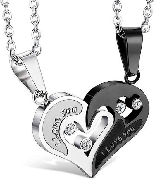 Lila Valentine Special Gifts His and Hers Lover Couple Love Heart 2 Piece Joining Couple Pendants Necklace Chain Pair Love Heart Cubic Zirconia CZ I Love You Puzzle Matching Couple Pendant Necklace for Men Women Girls Boys Friendship Relationship Promise Love Fashion Jewelry, Crystal Copper