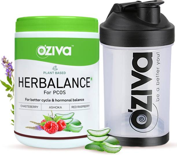 OZiva Plant based HerBalance for PCOS for Hormonal Balance + Shaker
