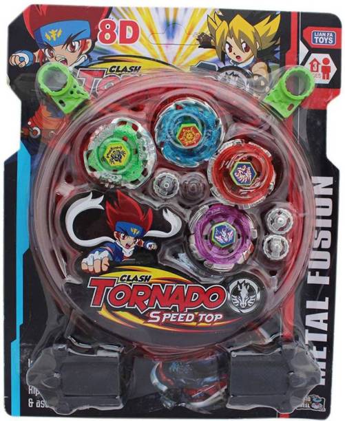 OX CRAFT 4 in 1 Metal BeybladeToy Set with Stadium and 2 Launchers (4 Blade, Beyb) Metal Fusion Round Beyblades for Kids Boys and Girls Baby Spinning Beyblade Toy