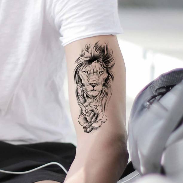 surmul Lion with Flower Tattoo Temporary Body Waterproof Boy and Girl Tattoo
