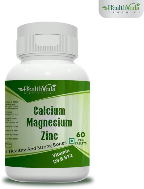 Health Veda Organics Calcium Magnesium Zinc foe healthy and strong bones with Vitamin D3, Vitamin B12