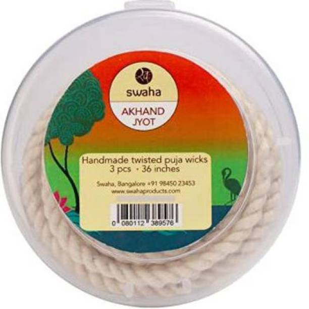 SWAHA Akhand Jyot Cotton Long Wick White Pack of 1 (3 Pieces) | Cotton Wick