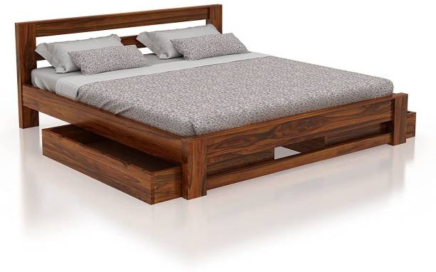 Ganpati Arts Sheesham King Foaster Bed/Palang/Cot for Bedroom/Hotel/LivingRoom 2 Drawer Solid Wood King Drawer Bed