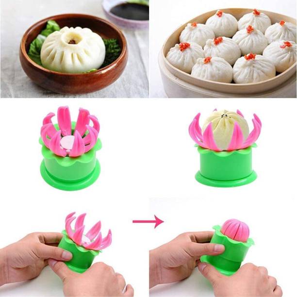 Divine Flower Plastic Momos Dumpling Maker Dough Press Mould Shapes (pink and green) Plastic Steamer