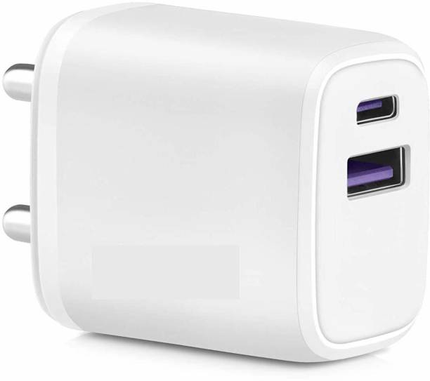 amblic New Super Fast Charging Adapter 20 Watt Quick Charger 3.0, Dual Port TYPE-C Wall PD Adapter Charger Multiport Mobile Adapter for All Smartphones & iOS iPhone 13/12/11Pro/Pro Max/Mini, Samsung Galaxy/Note, Pixel for Home, Travel, Oudoor & Indoor 3 A Multiport Mobile Charger with Detachable Cable