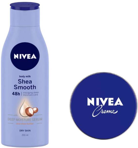 NIVEA Body Milk Shea Smooth Lotion 200 Ml , Creme 60 Ml ( Pack Of 2 )