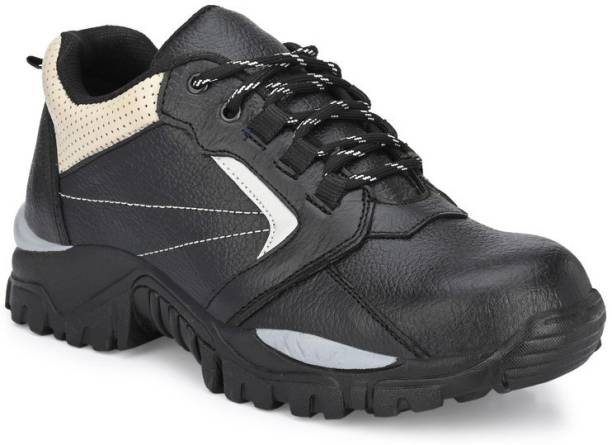 Peclo Black Leather Steel toe safety shoes for Mens (1078) Steel Toe Leather Safety Shoe