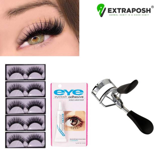 Extraposh New eye lash curler With 5 Pair Soft Natural Black Thick Long False Eyelashes Makeup Extension Artificial Eyelashes & Eylelash Glue