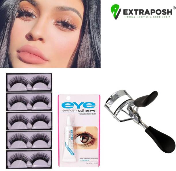 Extraposh New eye lash curler With 5 Pairs Black Handmade Natural 3D Thick Long False Eyelashes Artificial Eyelashes & Eyelash Glue
