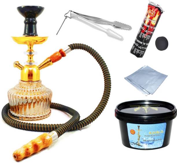 Royal Collection 10 inch Glass, Stainless Steel, Gold Plated Hookah