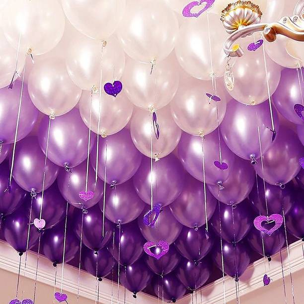 Flyelle Solid Pack of 100 pieces Metallic balloons of Parple & Siver(50+50) Balloon