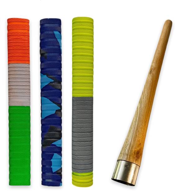 LIVOX Comfortable Fit 3 Multi Colour Cricket Bat Grips With One Wodden Grip Cone Ultra Tacky