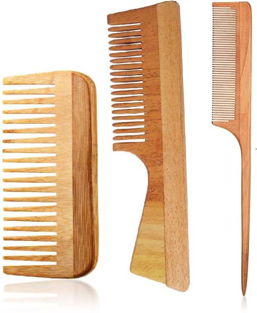 TASHKURST Kachi Neem wood Comb Fine & Wide Tooth wooden Comb for women hair growth