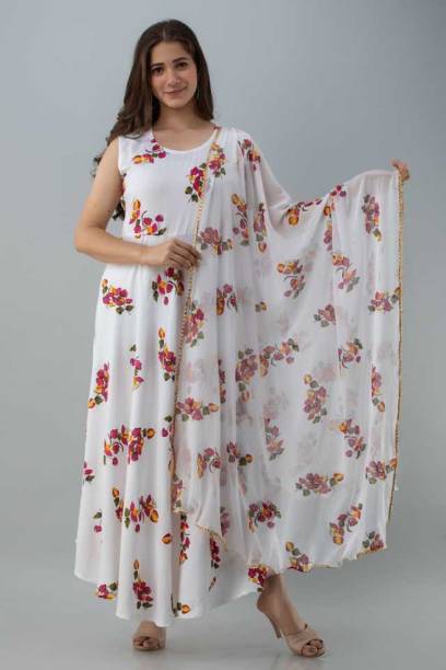 Women Floral Print Viscose Rayon Gown Kurta Price in India