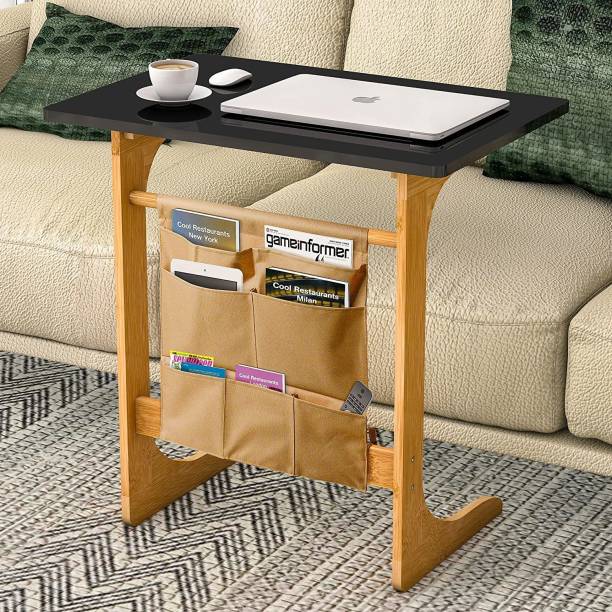 IBS C Table Sofa Side End Table That Slide Under Couch for Small Space Living Room Laptop Coffee Snack C Shaped End Table with Storage Pocket, Most Convenient to Work and eat on Sofa or Bed Solid Wood Office Table