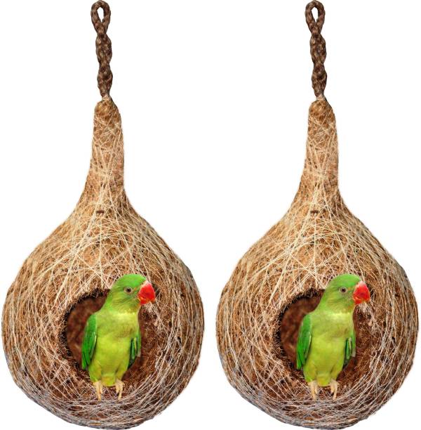 JUGNOO Organic BIRD NEST SET OF TWO purely made by bird building technique Bird House (Hanging, Wall Mounting, Tree Mounting, Free Standing) Bird House