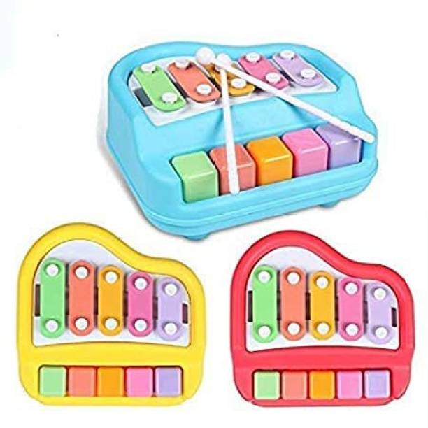 Toyporium 2 in 1 Beautiful Melody Xylophone and Piano Toy with 5 Keys Colorful Musical Instruments Toy for kids