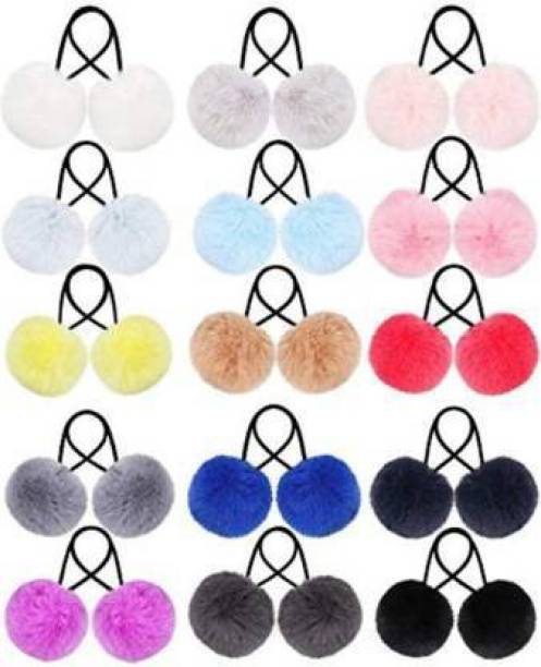 Savitri Colorful Cute Fluffy Ball Pom Pom Hair Ties Handmade , Bunny Ear Hair Bands Ponytail Holder Rubber Band Hair Accessories Best for Baby Girls & Women Pack Of 30 Rubber Band (Multicolor) Rubber Band