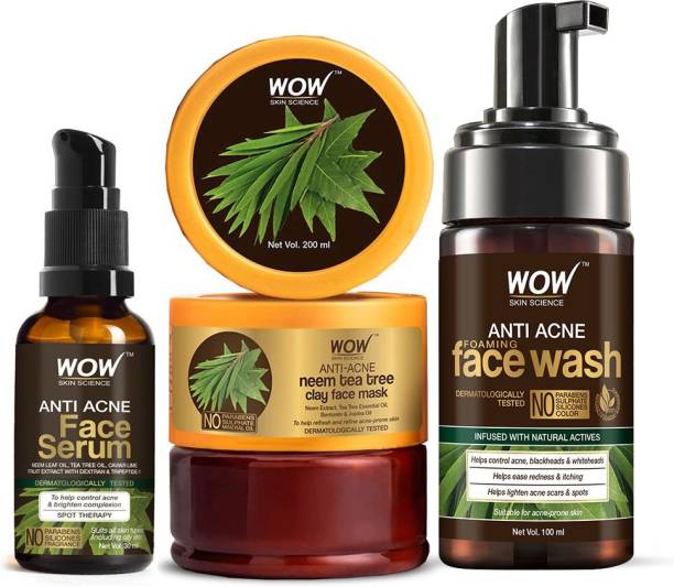 WOW SKIN SCIENCE Ultimate Anti Acne Kit - Face wash + Anti acne face mask + Anti acne serum - Acne Bust-out Kit with Neem Extracts, Tea Tree Oil,Neem Oil.