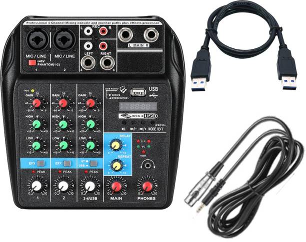 IMAGINEA 5V Professional USB Audio Mixer Sound Board Console System with XLR Cable Interface 4 Channel Digital Sound Mixing Console System Audio Interface with USB Bluetooth MP3 Computer Input 48V Phantom Power Digital Sound Mixer