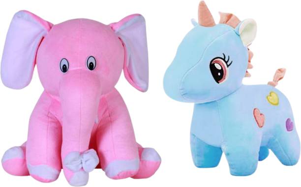 Toyhaven Special combo of 2 super cute soft toys in pretty shades / SITTING ELEPHANT and UNICORN for kids, birthdays, anniversaries, gifting and home decoration  - 25 cm