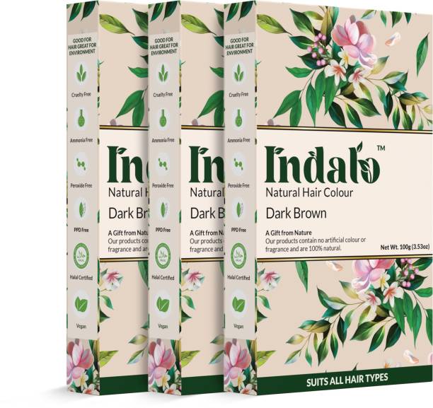 Indalo Natural Hair Colour with Amla and Brahmi, No Ammonia, No PPD - (300g, Pack of 3) , Dark Brown