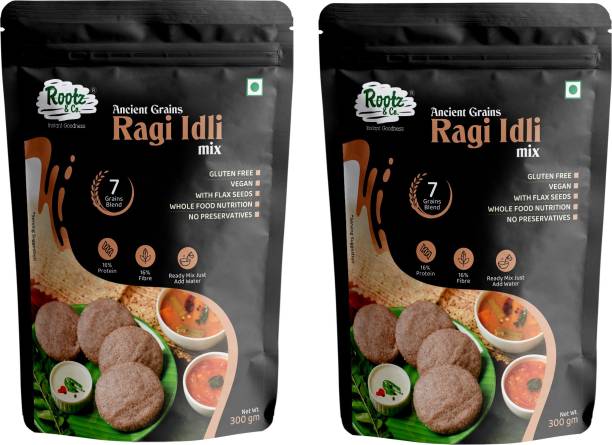 Rootz & Co. Healthy Instant Multigrain Ragi Idli Mix (Pack of 2) (300g Each) - Gluten Free Vegan Breakfast Ready Mix 300 g