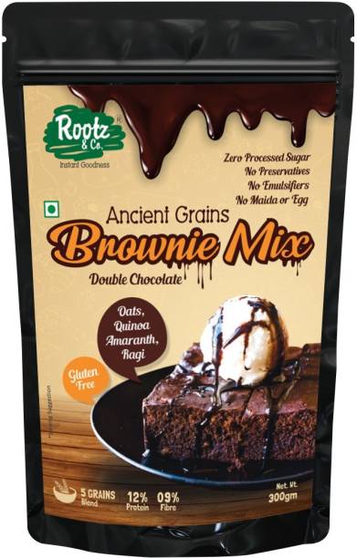 Rootz & Co. Instant Double Chocolate Brownie Premix - 300 gms - Gluten Free, No Maida, No Preservatives & No Added Sugar Healthy Mix 300 g