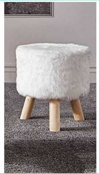 woodan White Faux Fur Stool Decorative Furniture for Bedroom, Living Room, Kids Room ,Soft Furry Compact Padded Vanity Seat with 4 Natural Wood Legs Living & Bedroom Stool