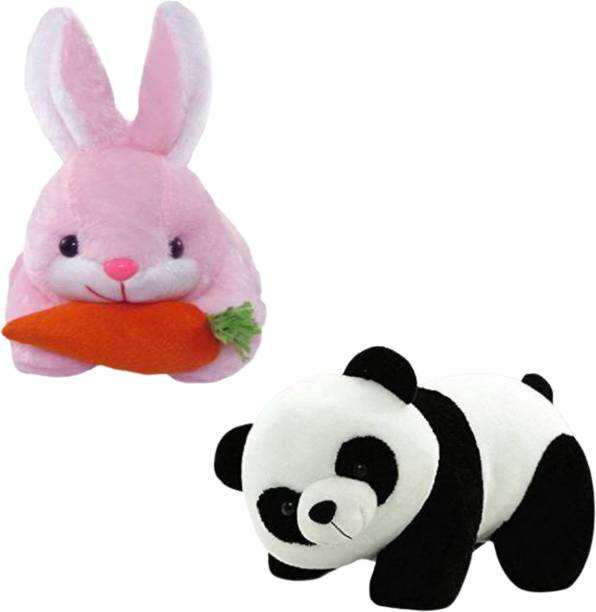 Toyhaven Cute and lovely soft toy set of 2 for kids ( 1 Panda and 1 pink rabbit ) /soft toys for kids, birthday and other special occasions.  - 26 cm
