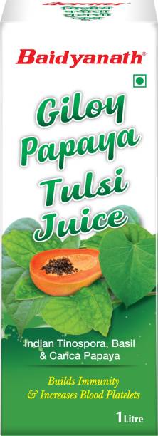 Baidyanath Giloy Papaya Tulsi Juice 1L | Enhances Immunity and Blood Platelet count |Ayurvedic Immunity Booster 1 Litre