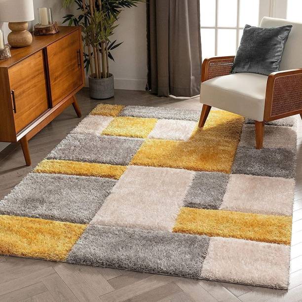 RM Handloom Grey, Yellow Polyester Carpet