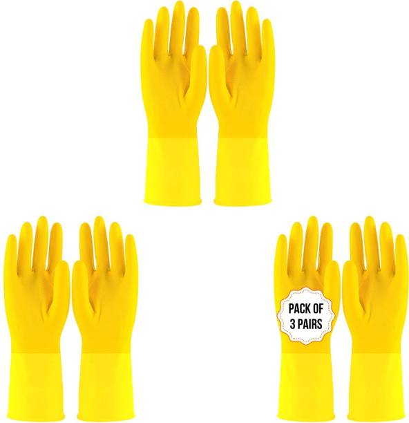 F8WARES Washable Reusable Latex Rubber Dishwashing Gloves / Kitchen Gardening Cleaning Hand Gloves For Men Women 12 Inches Long Wet and Dry Glove Set