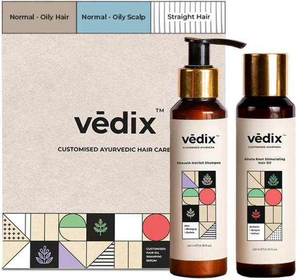 Vedix Customised Hair Fall Control Combo Pack | Ayurvedic Hair Oil & Ayurvedic shampoo for Hair Fall | Normal -Oily Scalp | for Straight Hair | Anti Hair Fall Kit, 200 ml