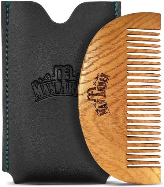 Man Arden Pure Neem Wooden Pocket Size Beard Comb with Premium Faux Leather Pouch