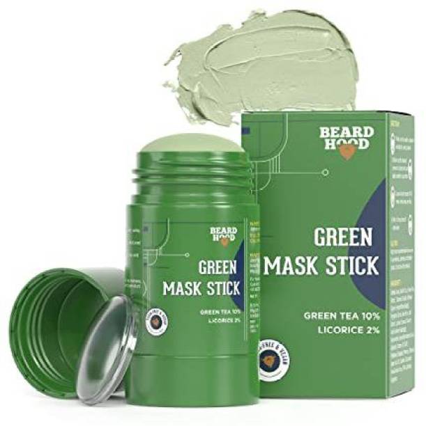 BEARDHOOD Green Tea Cleansing Mask Stick for Face | For Blackheads, Whiteheads, Oil Control & Anti-Acne | Made in India | Purifying Solid Clay Detox Mud Mask | With Hyaluronic Acid & Green Tea