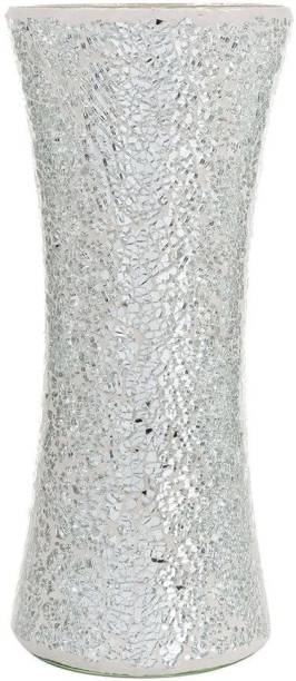 AGAMI Premium & Stylish Crackle Design Mercury Silver Glass Centre Tapered Vertical Pot Vase for Flowers and plants, Home decoration, drawing room, office decor, Hotel decoration, Perfect for Marriage and house warming gifts Glass Vase