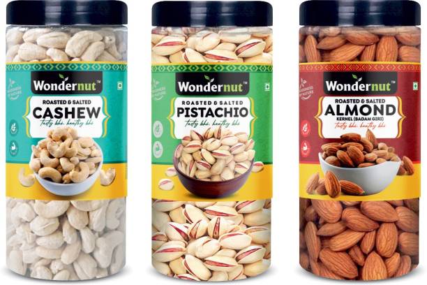 Wondernut Premium California Roasted Almonds (250g) Roasted Pista (250g) and Roasted Cashew (250g) 750g Dry Fruits Combo Pack- Cashews, Pistachios, Almonds
