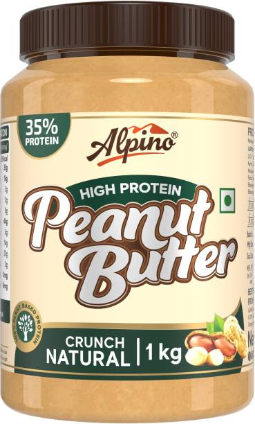 ALPINO High Protein Natural Peanut Butter Crunch | Unsweetened | 35 G Vegan Protein | 100% Plant Based, High Protein Peanut Butter Crunchy | No Added Whey | No Added Sugar, Salt or Hydrogenated Oils | Gluten-Free | Vegan | 1 kg